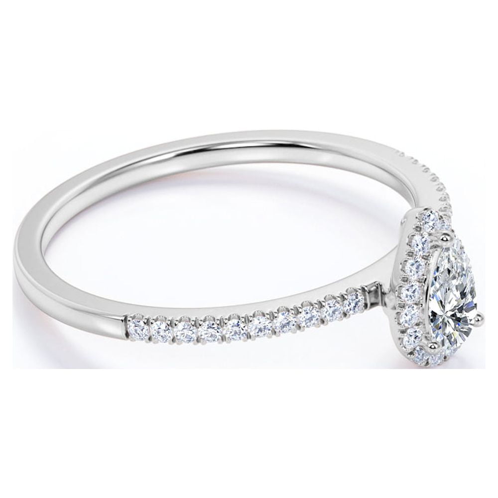 JeenMata Half Carat Pear Cut Real Diamond Halo Engagement Ring in 10k White Gold