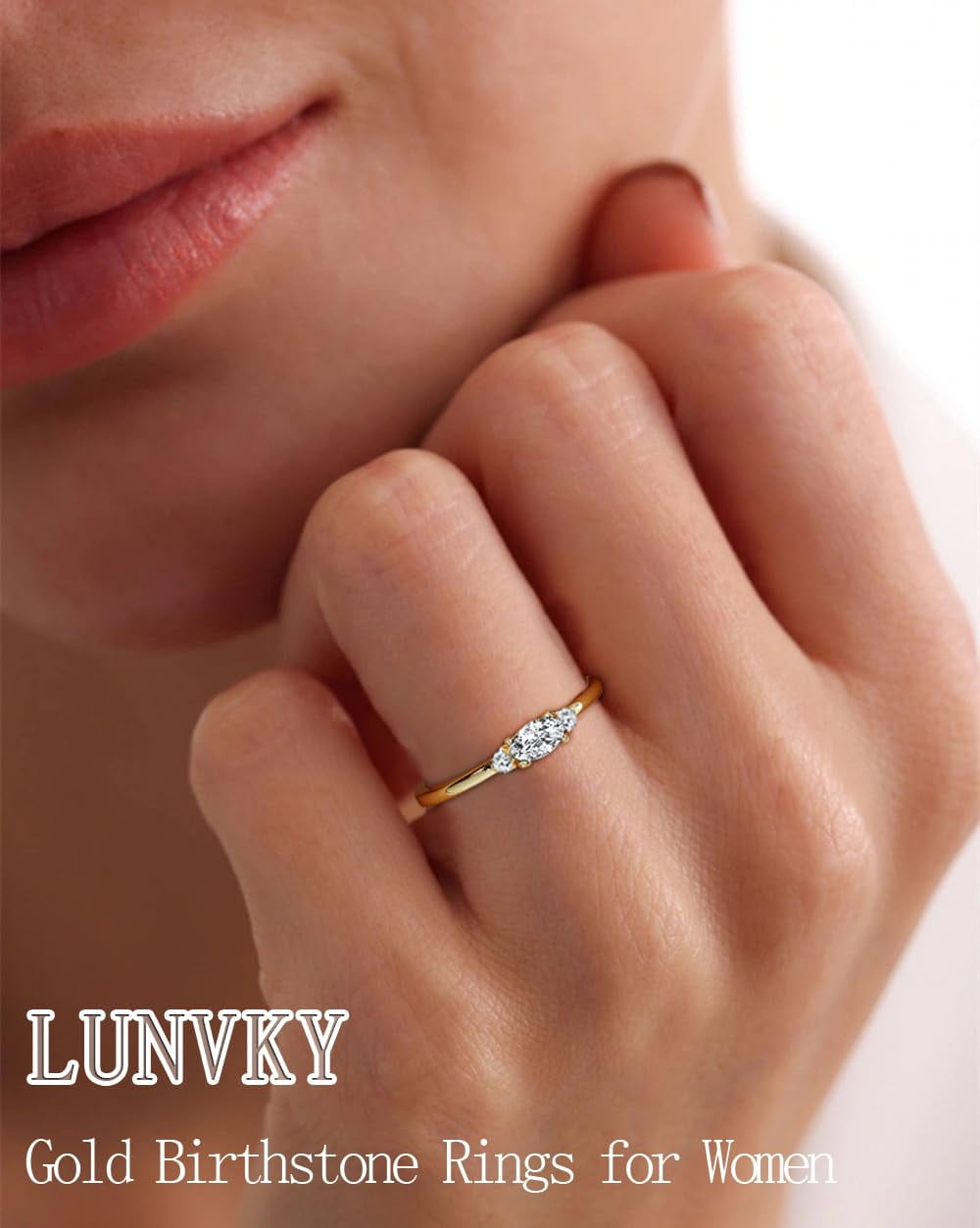 LUNVKY 18K Gold Plated Rings for Women Stackable Non Tarnish Knuckle CZ April Birthstone Ring with CZ Crystal Birthday Christmas Jewelry Gifts Teen Mom Adults Girfriend Stocking Stuffers Age Ideas