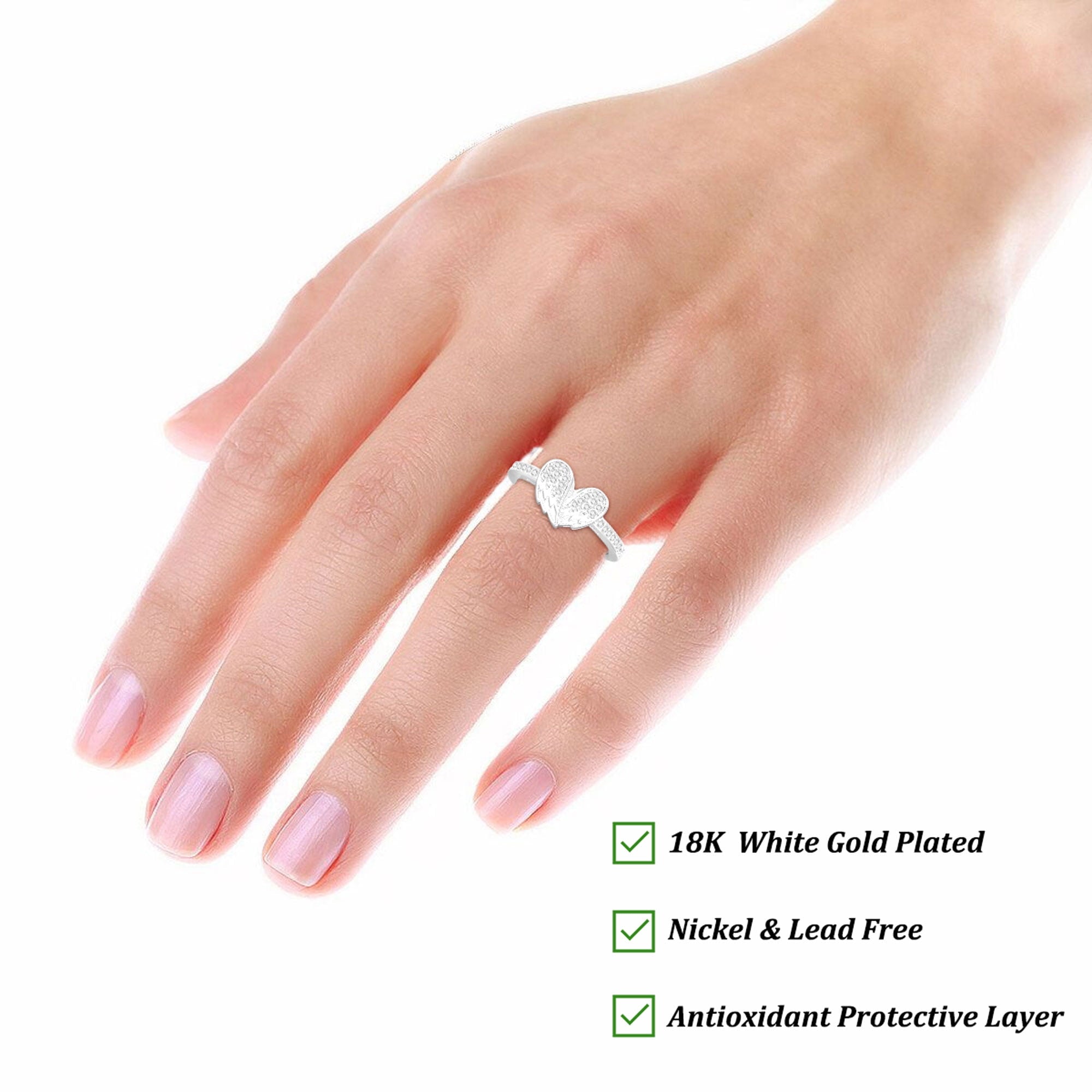 APSVO 18K White Gold Plated Love Heart Rings for Women CZ S925 Sterling Silver Eternity Promise Wedding Band Engagement Rings Set Birthday Christmas Jewelry Gifts Mom Girlfriend Stocking Stuffers