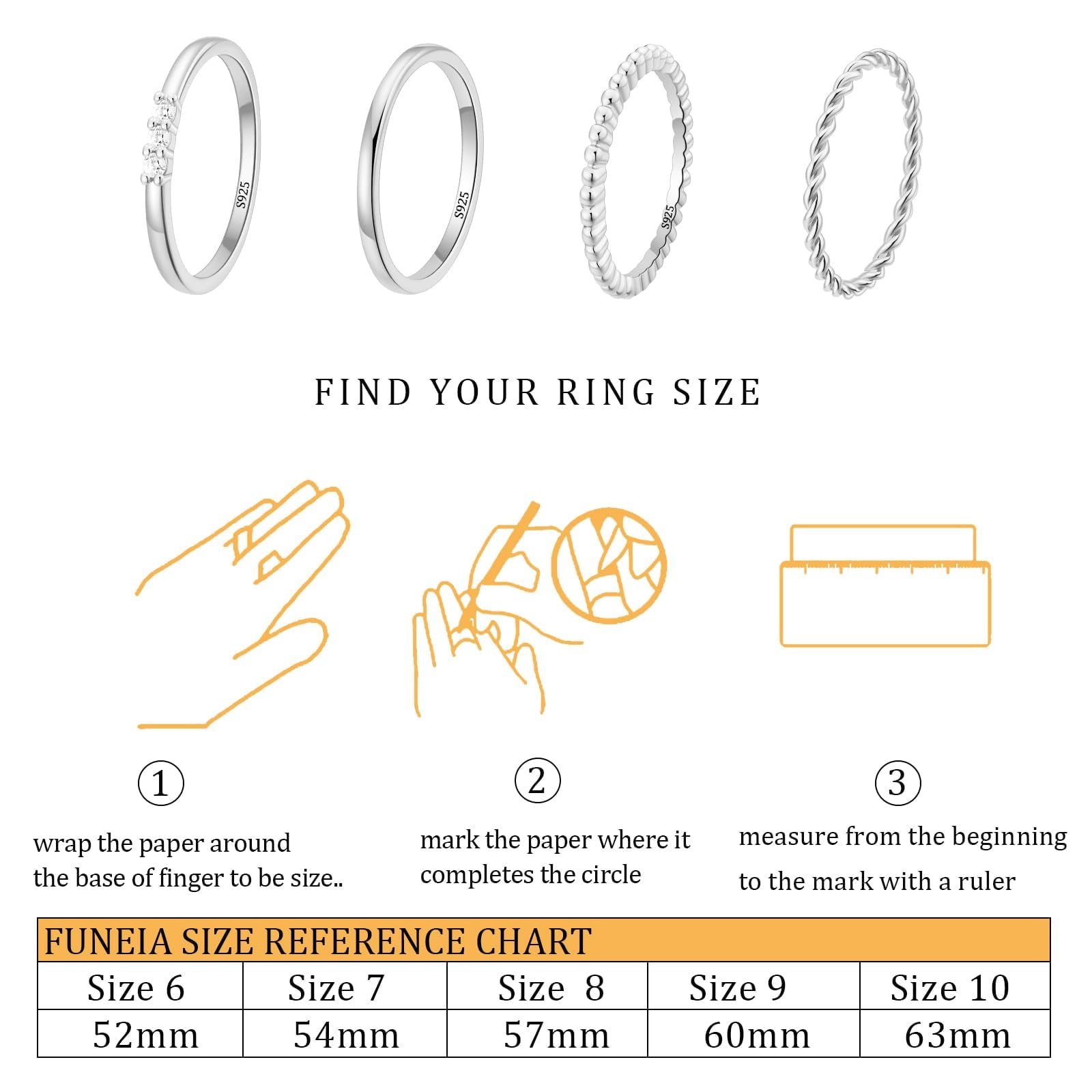 APSVO 4PCS 925 Sterling Silver Rings for Women Non Tarnish Fashion CZ Thumb Pinky Stackable Ring Set Birthday Christmas Jewelry Gifts Teen Mom Girlfriend Adults Stocking Stuffers Size 6/7/8/9/10