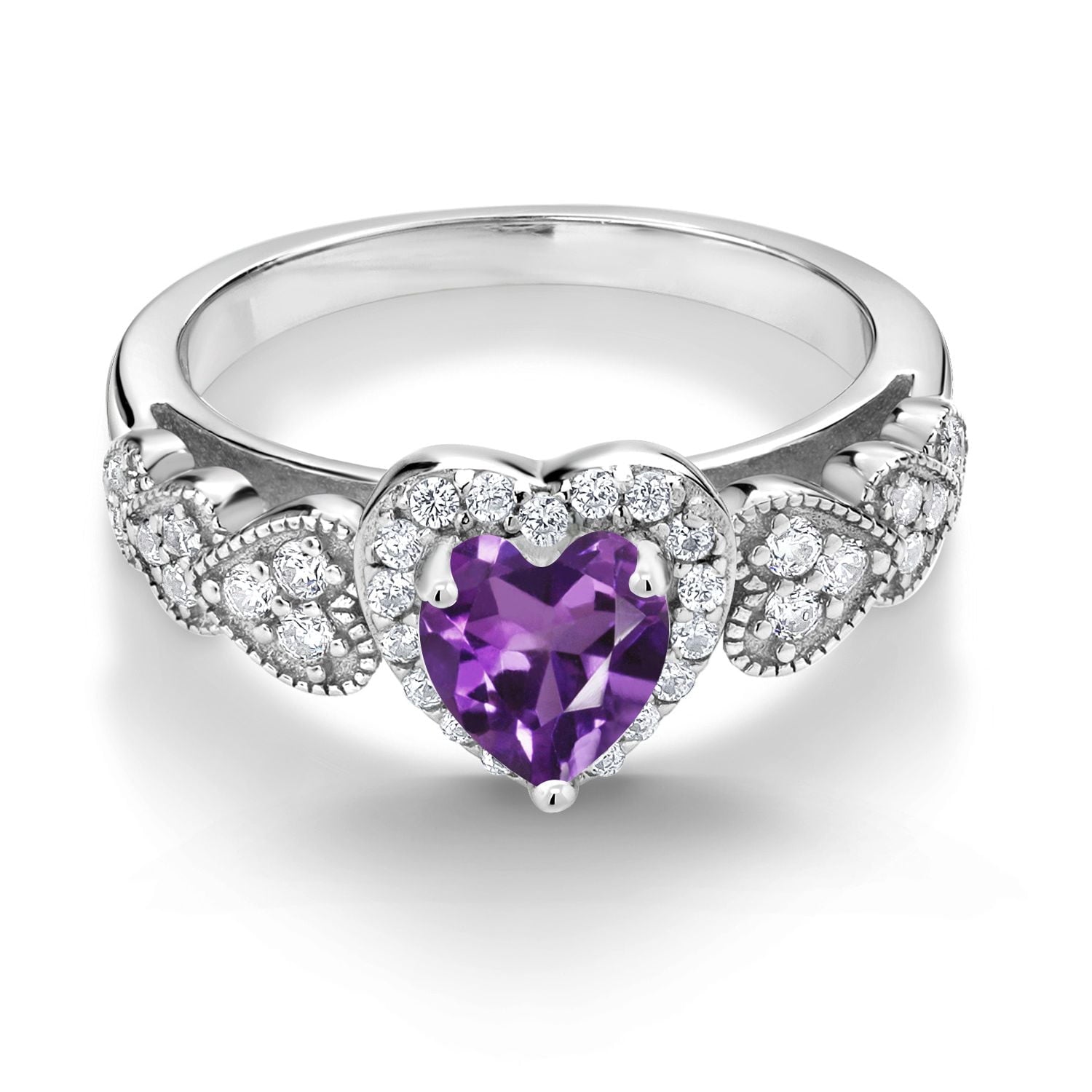 Gem Stone King 925 Sterling Silver Purple Amethyst Women Ring (1.23 Cttw, Heart Shape 6MM, Gemstone Birthstone, Available in Size 5, 6, 7, 8, 9)