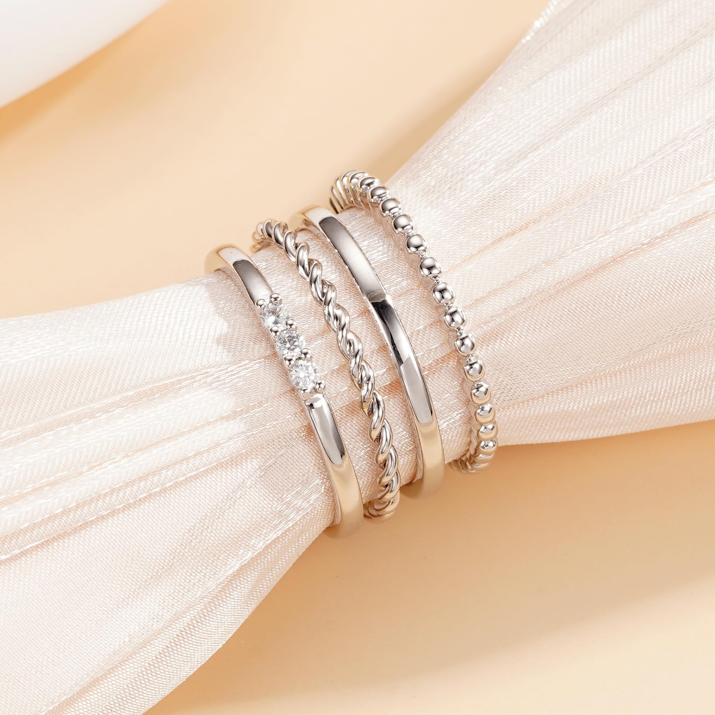 APSVO 4PCS 925 Sterling Silver Rings for Women Non Tarnish Fashion CZ Thumb Pinky Stackable Ring Set Birthday Christmas Jewelry Gifts Teen Mom Girlfriend Adults Stocking Stuffers Size 6/7/8/9/10