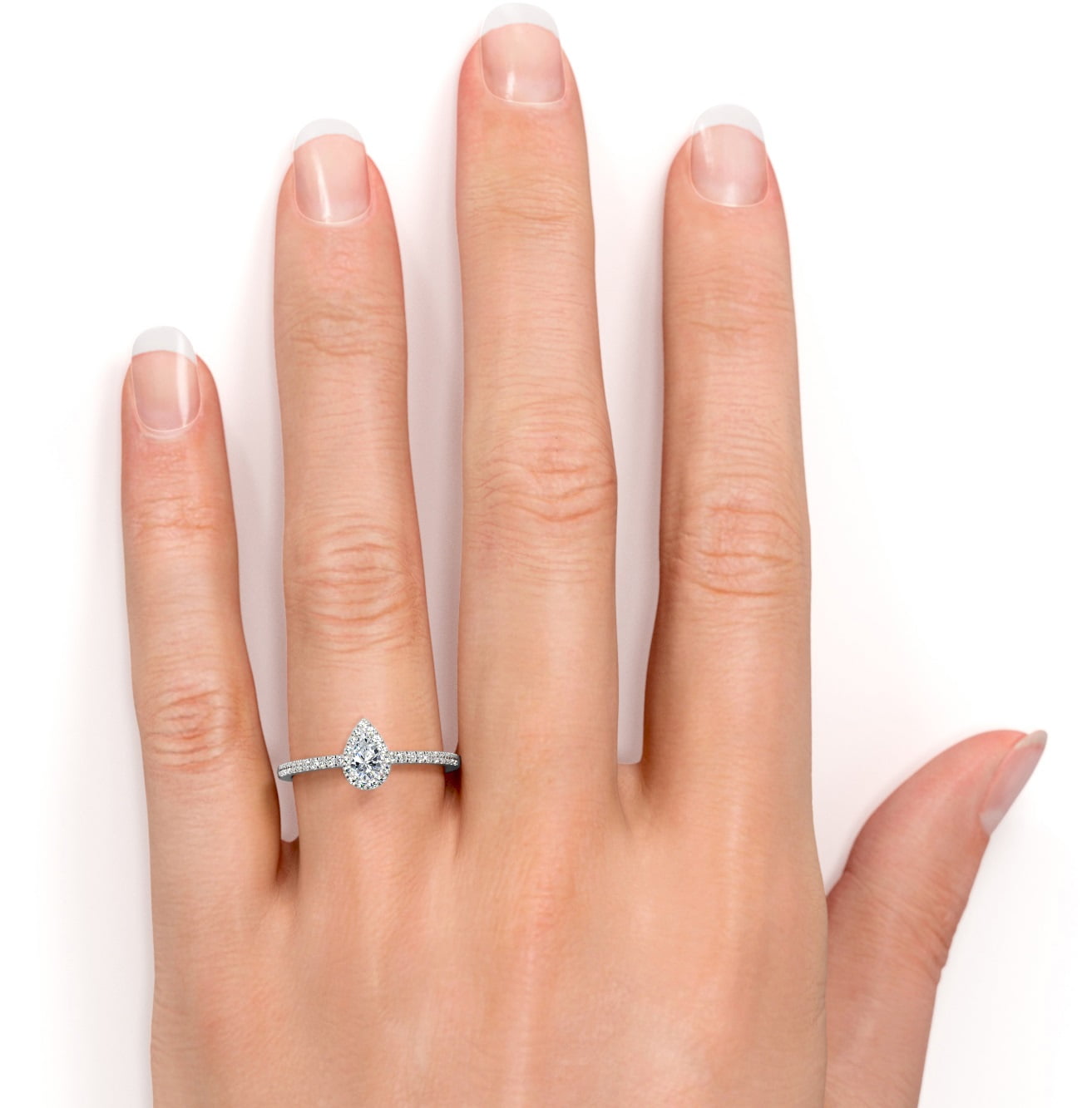 JeenMata Half Carat Pear Cut Real Diamond Halo Engagement Ring in 10k White Gold