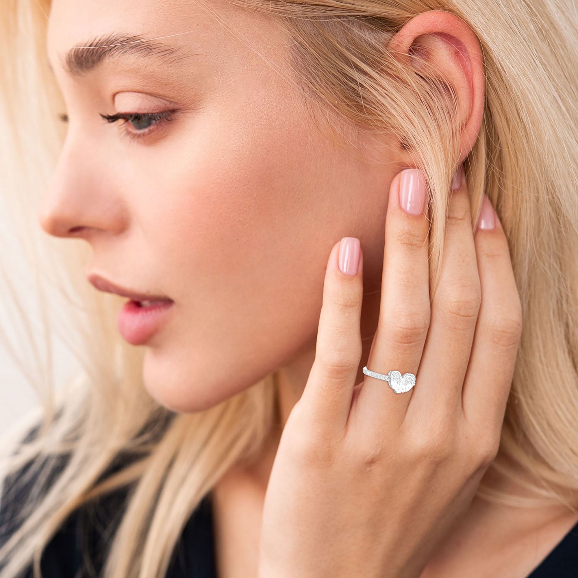 APSVO 18K White Gold Plated Love Heart Rings for Women CZ S925 Sterling Silver Eternity Promise Wedding Band Engagement Rings Set Birthday Christmas Jewelry Gifts Mom Girlfriend Stocking Stuffers