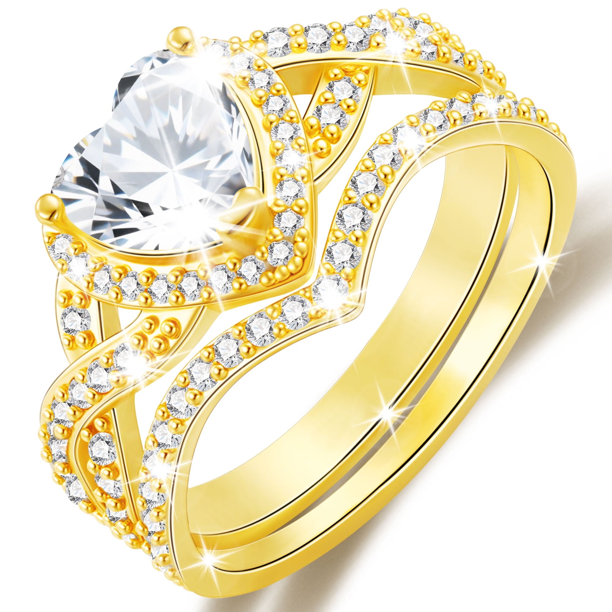 APSVO 18K White Gold Plated Love Heart Wedding Rings for Women CZ S925 Sterling Silver Eternity Promise Band Engagement Rings Set Birthday Christmas Jewelry Gifts Mom Girlfriend Stocking Stuffers