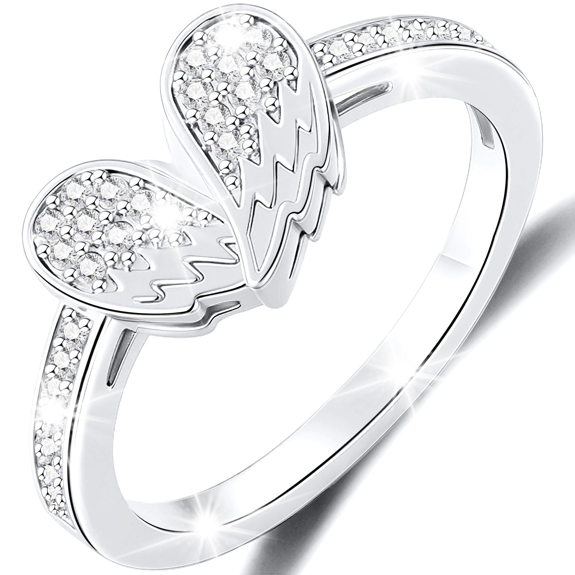 APSVO 18K White Gold Plated Love Heart Rings for Women CZ S925 Sterling Silver Eternity Promise Wedding Band Engagement Rings Set Birthday Christmas Jewelry Gifts Mom Girlfriend Stocking Stuffers