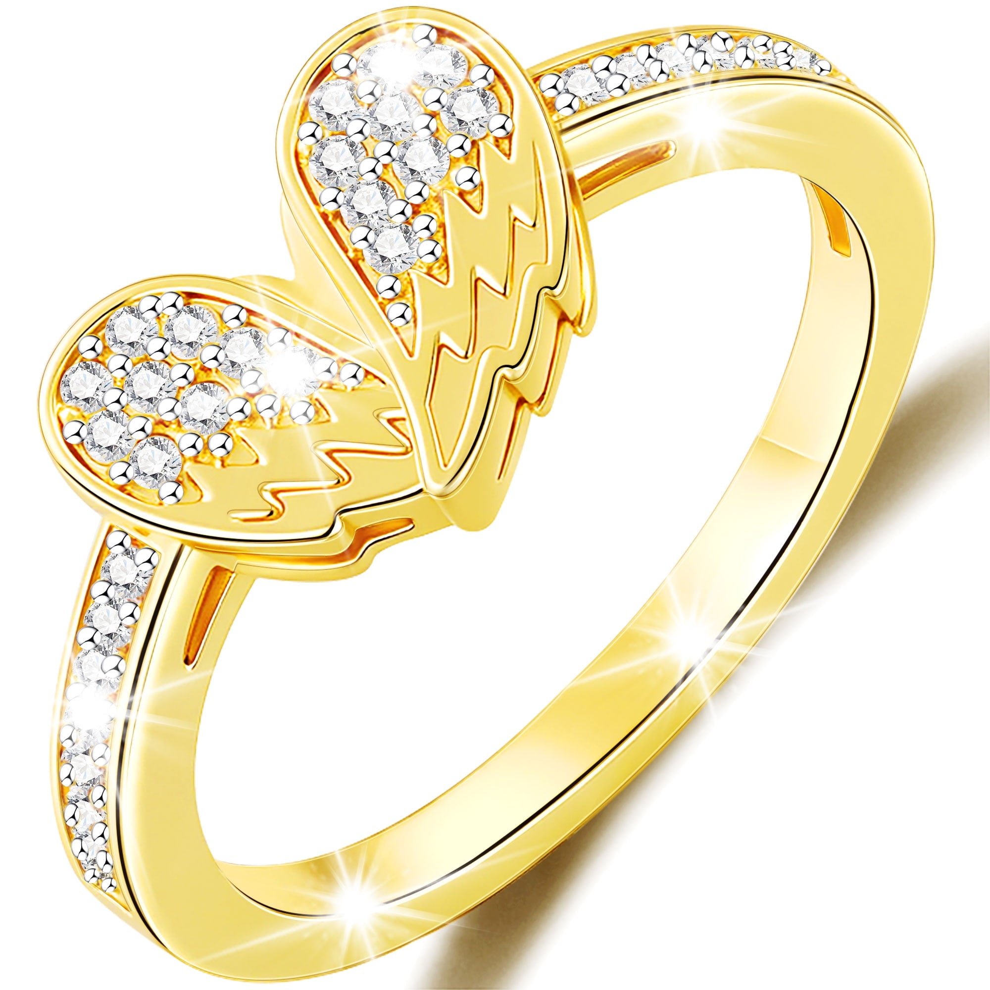 APSVO 18K White Gold Plated Love Heart Rings for Women CZ S925 Sterling Silver Eternity Promise Wedding Band Engagement Rings Set Birthday Christmas Jewelry Gifts Mom Girlfriend Stocking Stuffers