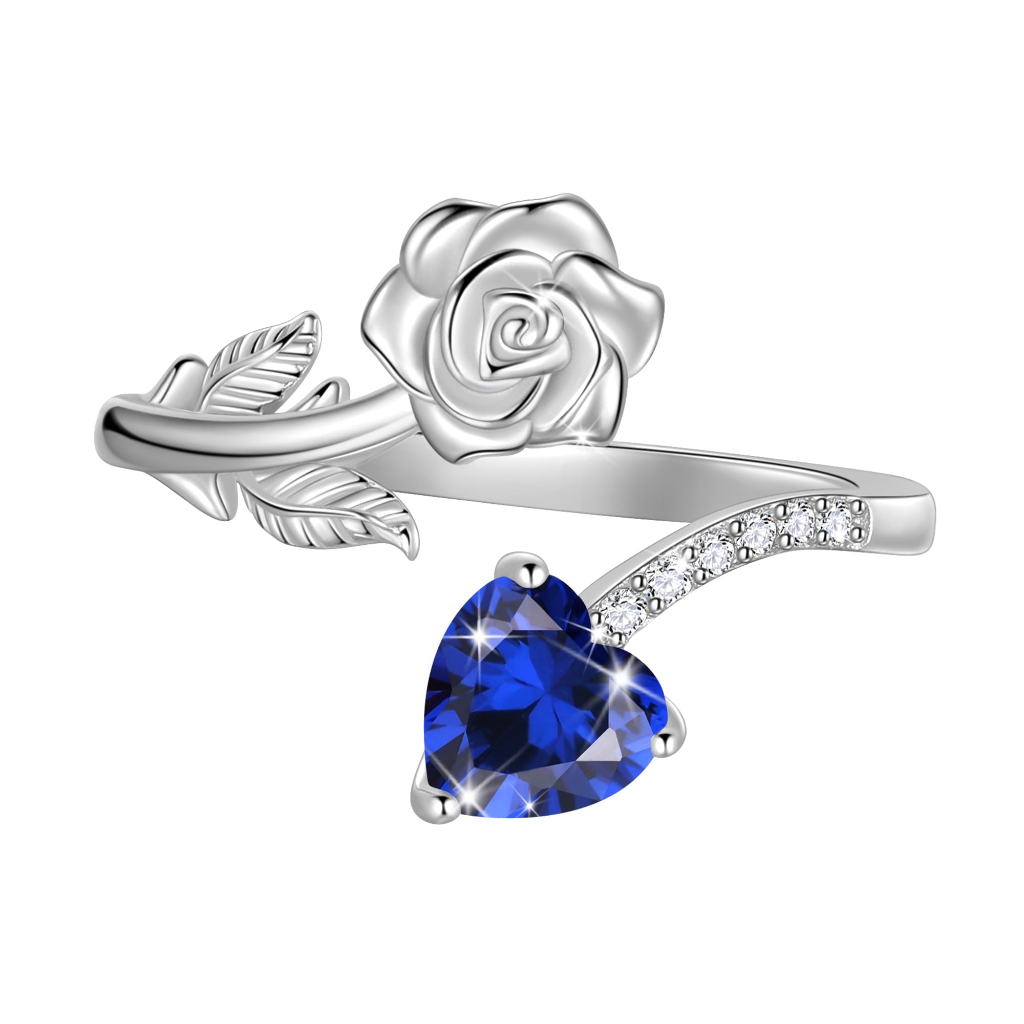 Beautlace Rose Heart Birthstone Ring,925 Sterling Silver Adjustable Open Heart Rings Jewelry Gifts for Women Mom -December