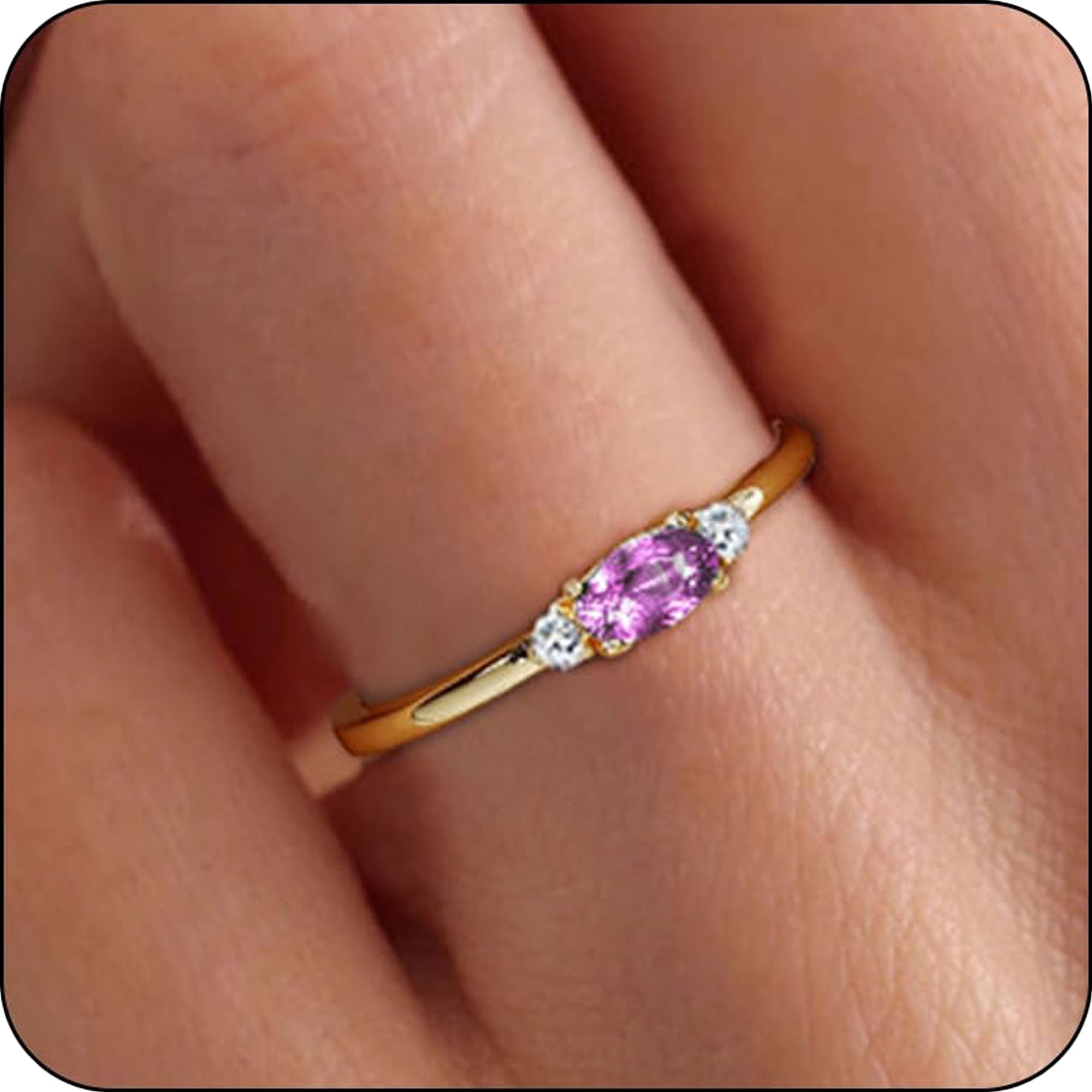 LUNVKY 18K Gold Plated Rings for Women Stackable Non Tarnish Knuckle CZ April Birthstone Ring with CZ Crystal Birthday Christmas Jewelry Gifts Teen Mom Adults Girfriend Stocking Stuffers Age Ideas