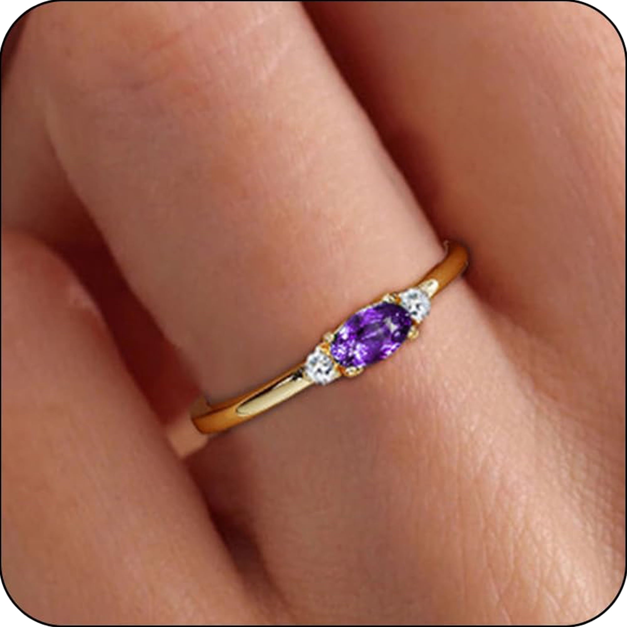 LUNVKY 18K Gold Plated Rings for Women Stackable Non Tarnish Knuckle CZ April Birthstone Ring with CZ Crystal Birthday Christmas Jewelry Gifts Teen Mom Adults Girfriend Stocking Stuffers Age Ideas