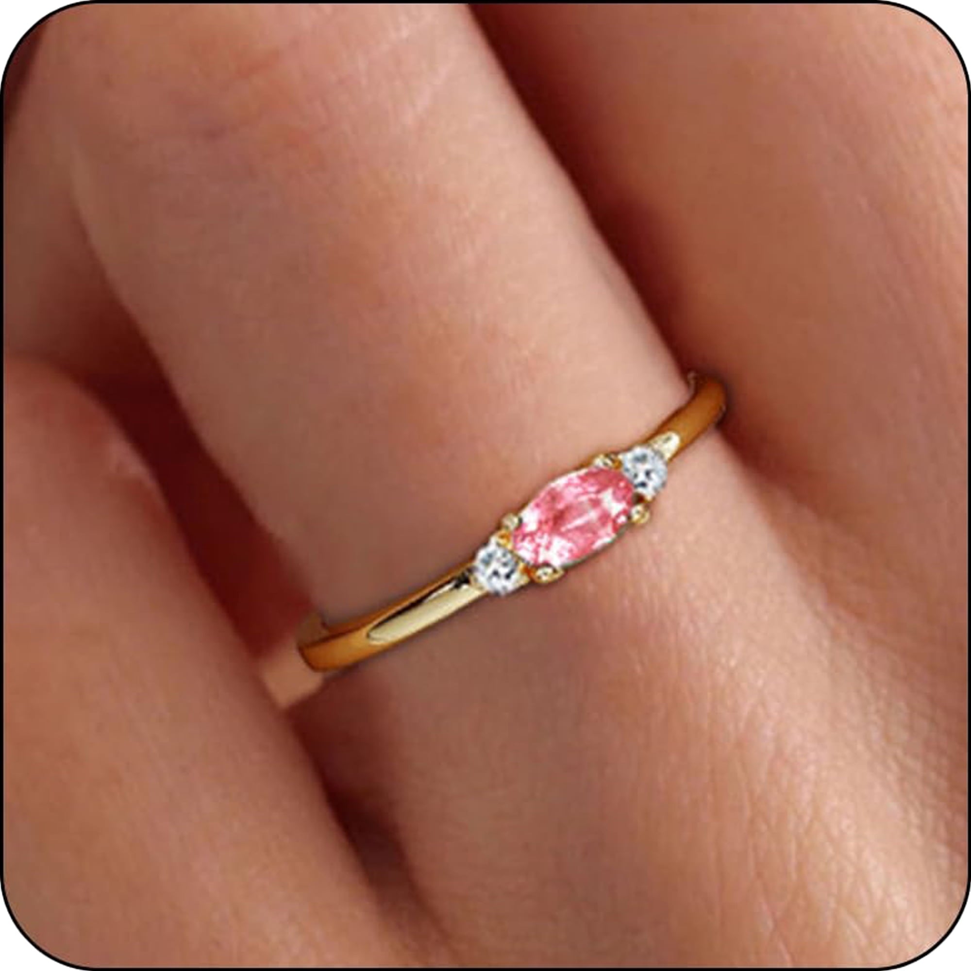 LUNVKY 18K Gold Plated Rings for Women Stackable Non Tarnish Knuckle CZ April Birthstone Ring with CZ Crystal Birthday Christmas Jewelry Gifts Teen Mom Adults Girfriend Stocking Stuffers Age Ideas