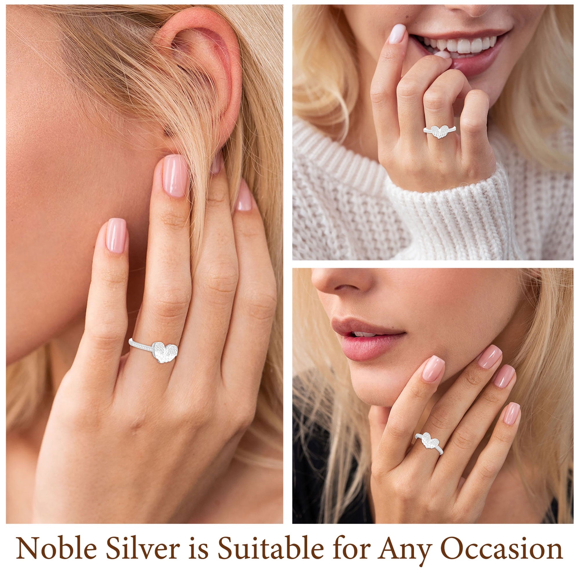 APSVO 18K White Gold Plated Love Heart Rings for Women CZ S925 Sterling Silver Eternity Promise Wedding Band Engagement Rings Set Birthday Christmas Jewelry Gifts Mom Girlfriend Stocking Stuffers