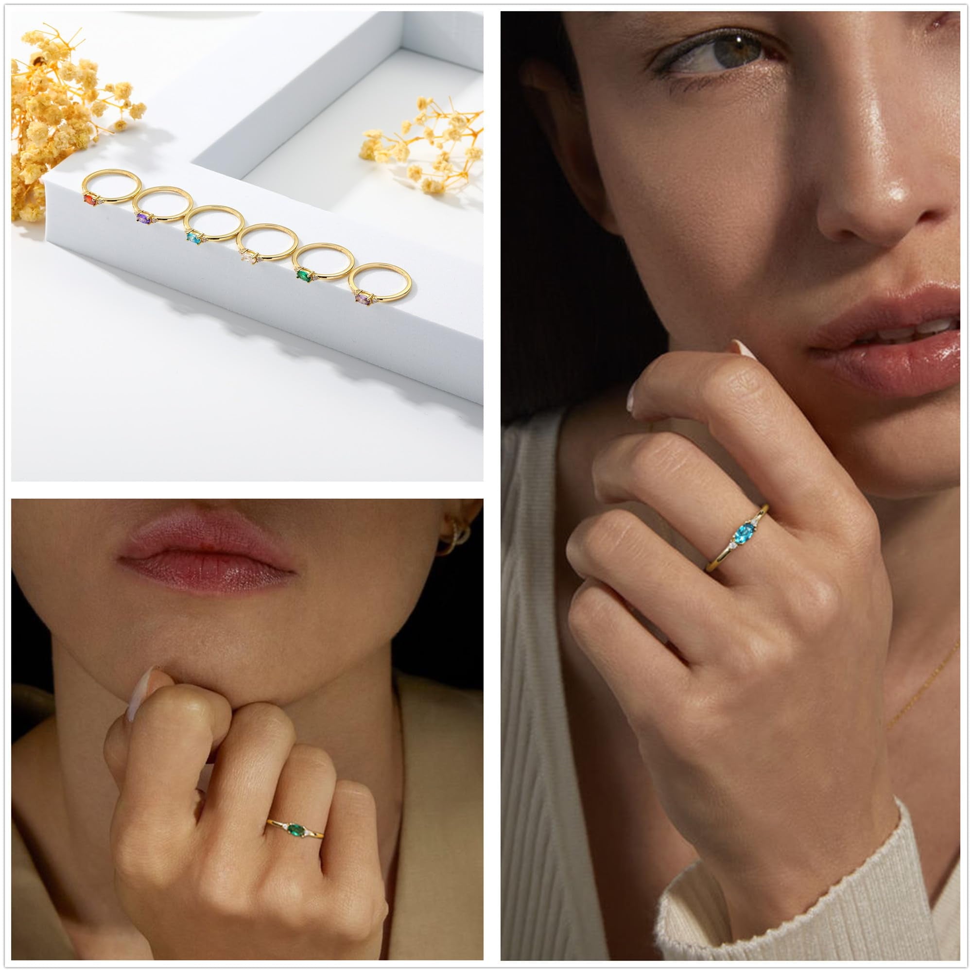 LUNVKY 18K Gold Plated Rings for Women Stackable Non Tarnish Knuckle CZ April Birthstone Ring with CZ Crystal Birthday Christmas Jewelry Gifts Teen Mom Adults Girfriend Stocking Stuffers Age Ideas