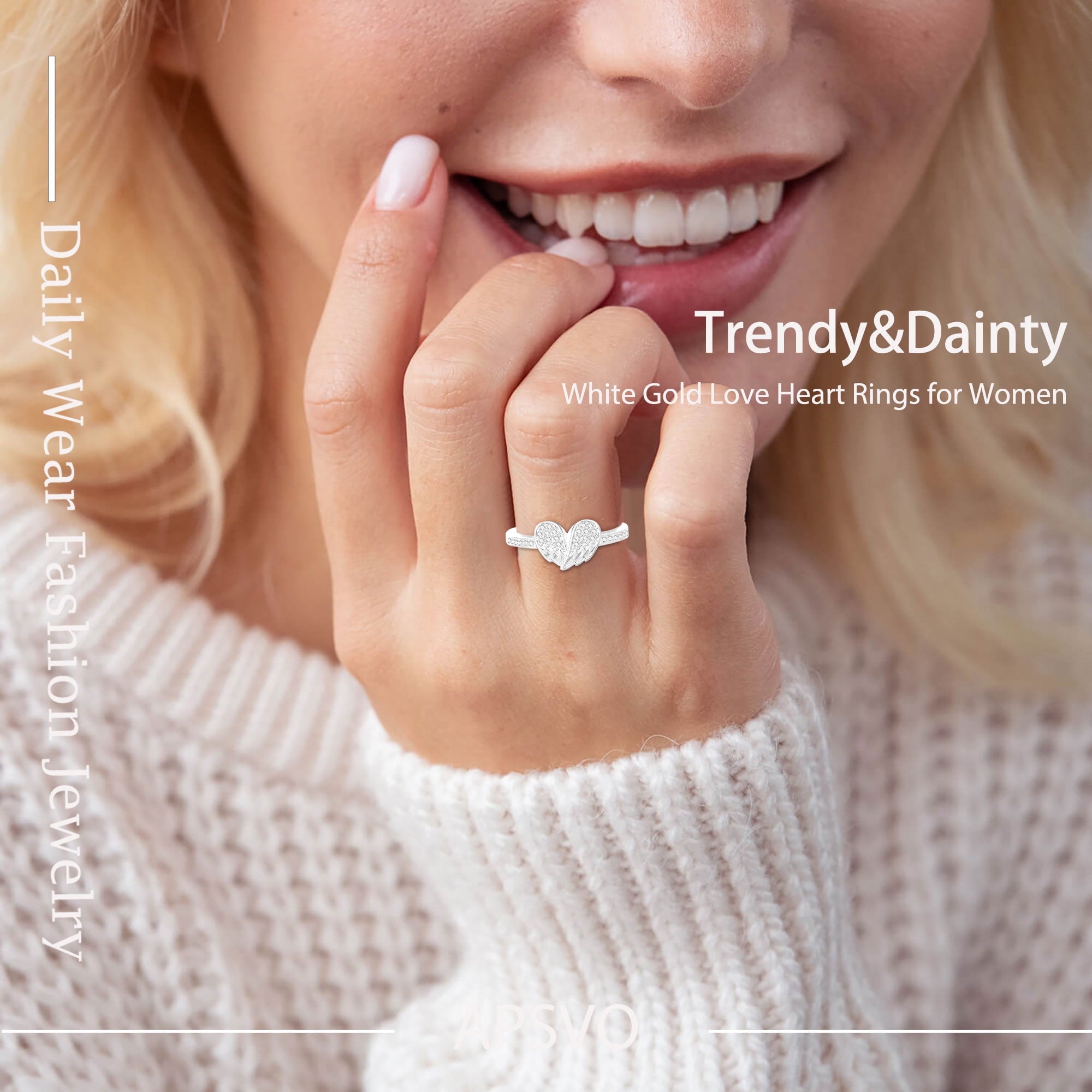 APSVO 18K White Gold Plated Love Heart Rings for Women CZ S925 Sterling Silver Eternity Promise Wedding Band Engagement Rings Set Birthday Christmas Jewelry Gifts Mom Girlfriend Stocking Stuffers