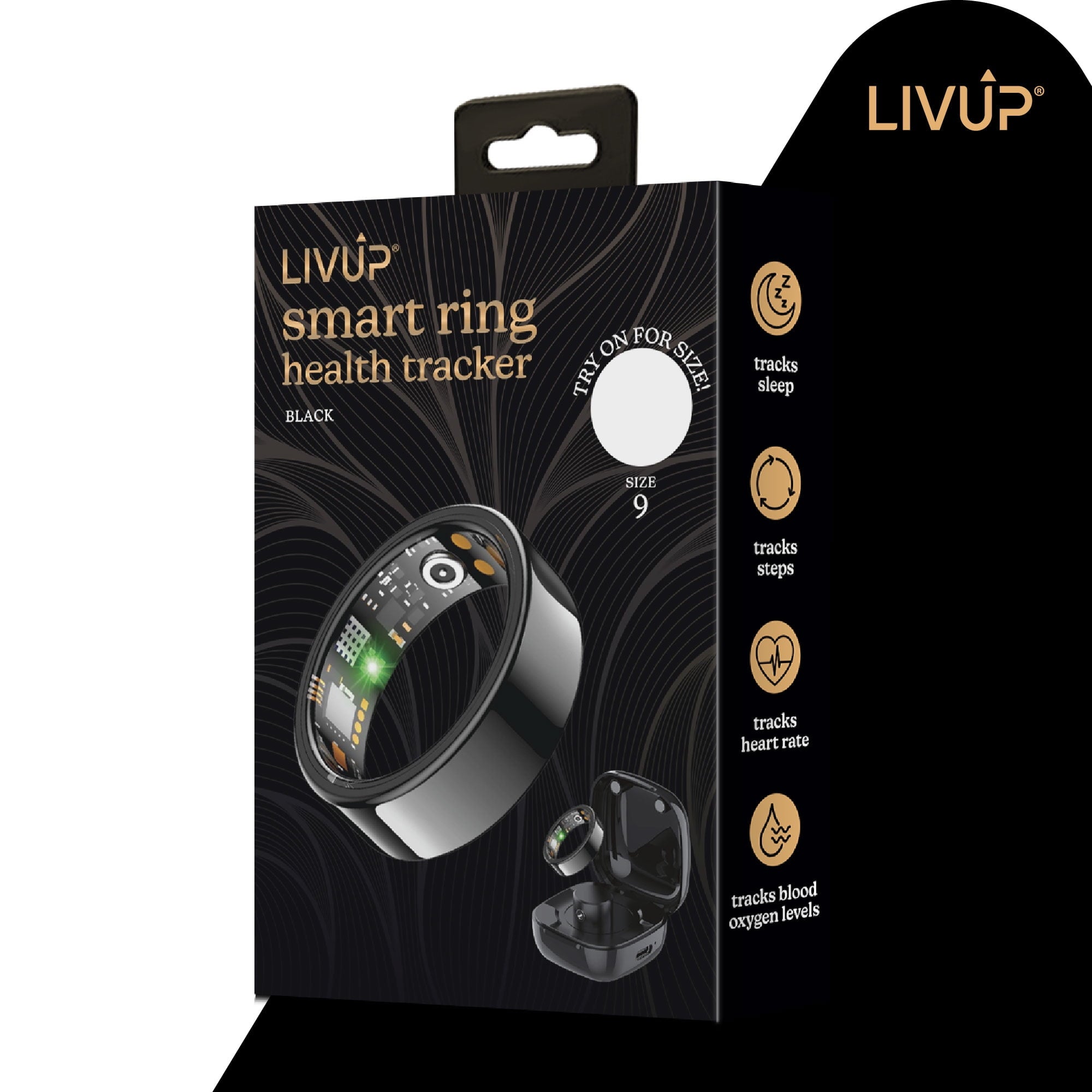 LivUp Smart Ring, Black, Size 9