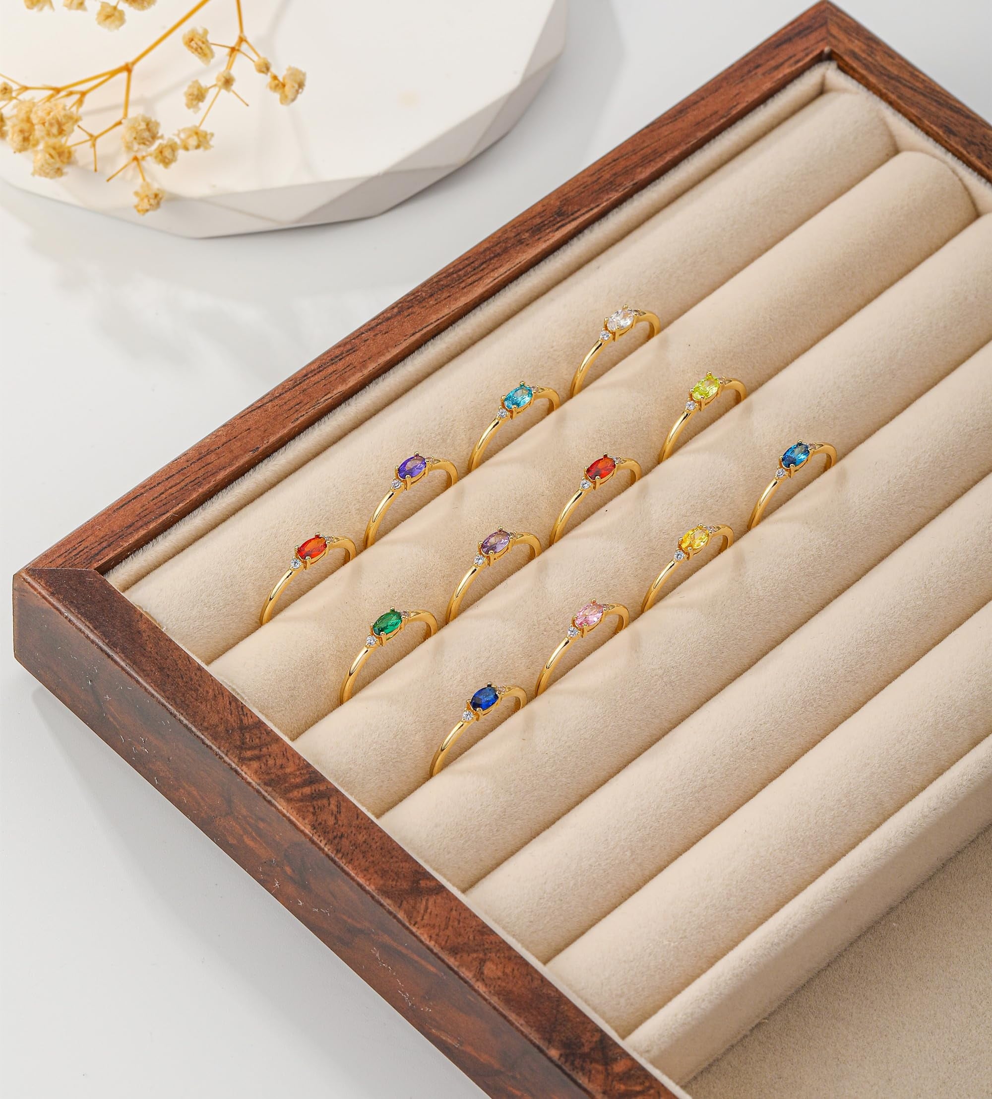 LUNVKY 18K Gold Plated Rings for Women Stackable Non Tarnish Knuckle CZ April Birthstone Ring with CZ Crystal Birthday Christmas Jewelry Gifts Teen Mom Adults Girfriend Stocking Stuffers Age Ideas